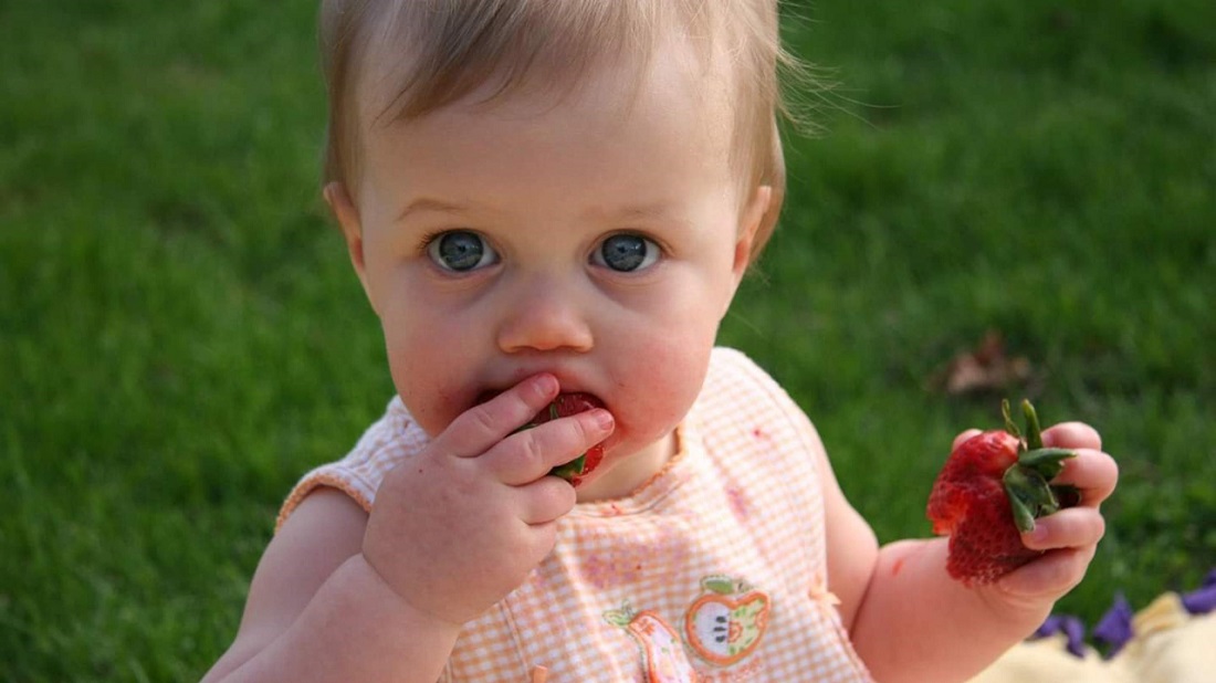 תינוק אוכל תותים